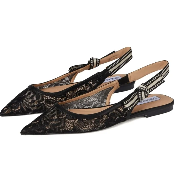 Steve Madden Black Lace Pointed Slingback Flats - Picture 1 of 11